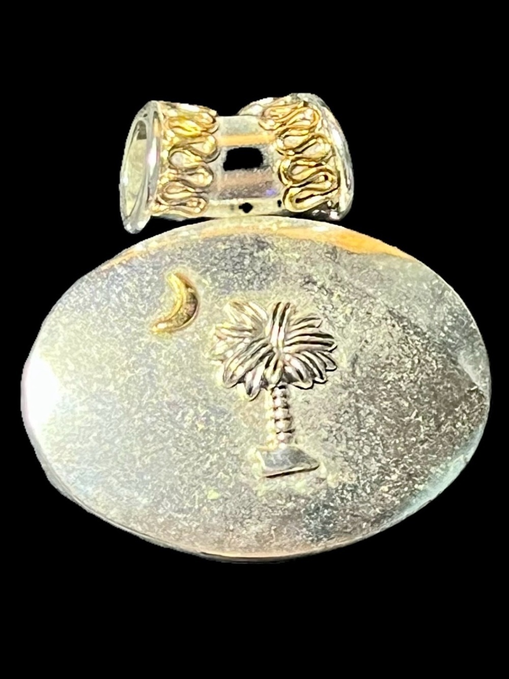 Vintage Y2K Palm Tree Moon Pendant Silver Gold Tone 20+ Years Old